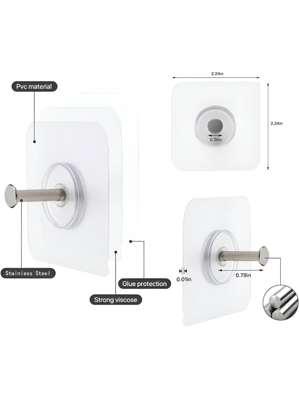 Wall Hooks 13.5lbs(Max) Transparent Reusable Adhesive Hooks, 10 Pack